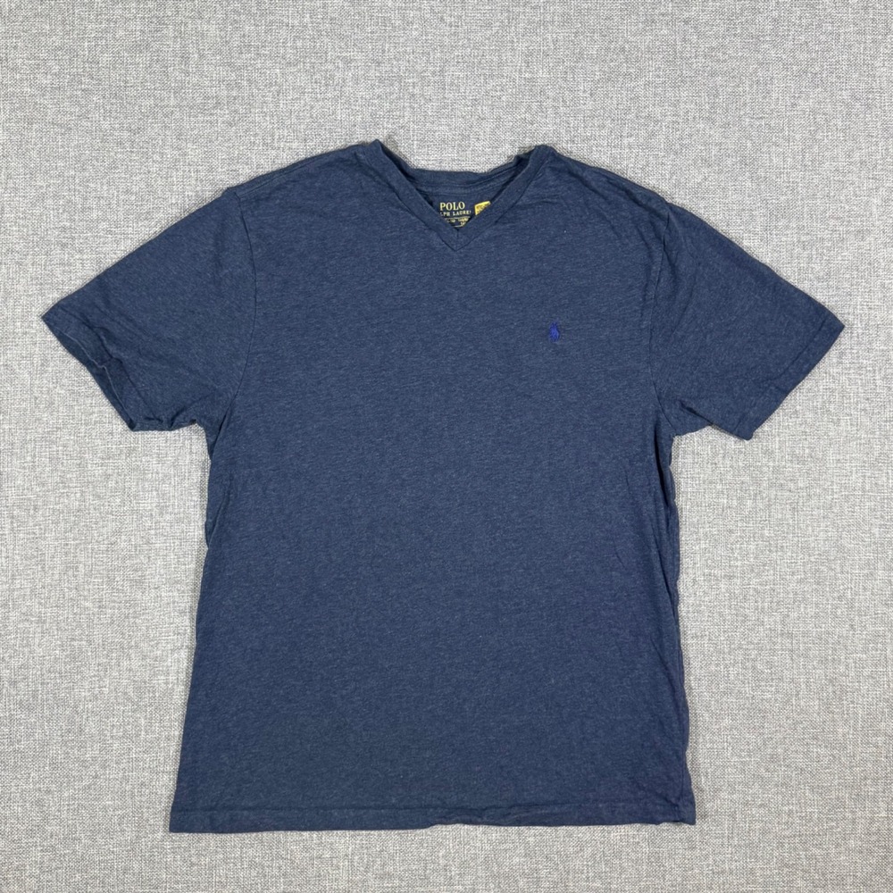 Polo Ralph Lauren V-Neck T-Shirt Boys Large 14-16 Navy Blue Cotton Pony Logo Tee